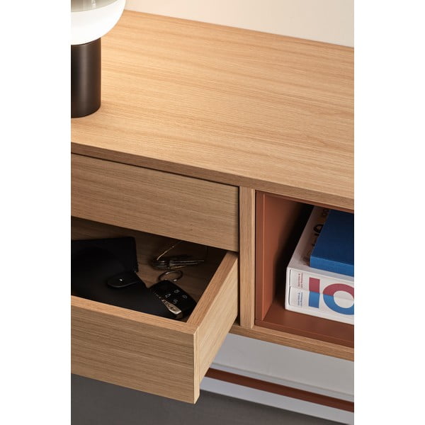 Yoko téglavörös konzolasztal tölgyfa dekorral - Teulat-image-2