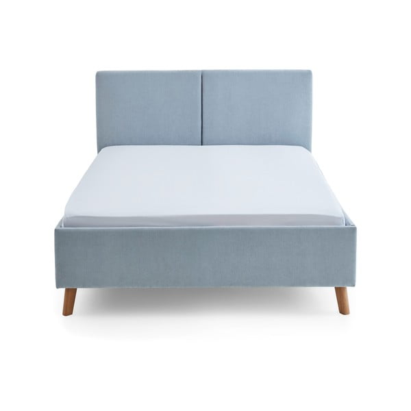 Világoskék kárpitozott franciaágy ágyráccsal 140x200 cm Piano – Meise Möbel-image-3