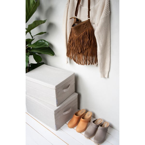 Bézs fedeles textil tárolódoboz 40x30x22 cm Soft Storage – Bigso-image-2