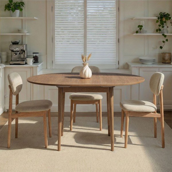 Kerek bővíthető étkezőasztal hosszabbító asztallappal tölgyfa dekorral ø 100 cm Viona – Kalune Design-image-3