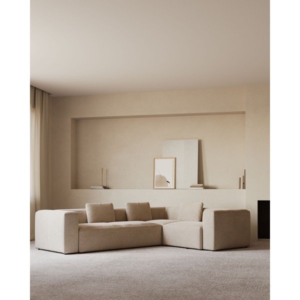 Bézs zsenília sarokkanapé Blok – Kave Home-image-1