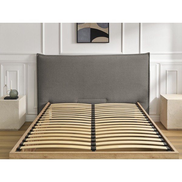 Szürke-szürkésbarna kárpitozott kárpitozott-forgácslemez ágyneműtartós franciaágy ágyráccsal 180x200 cm Charlie – Bobochic Paris-image-4