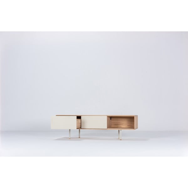 Fehér-natúr színű tölgyfa TV-állvány 160x48 cm Fina – Gazzda-image-1