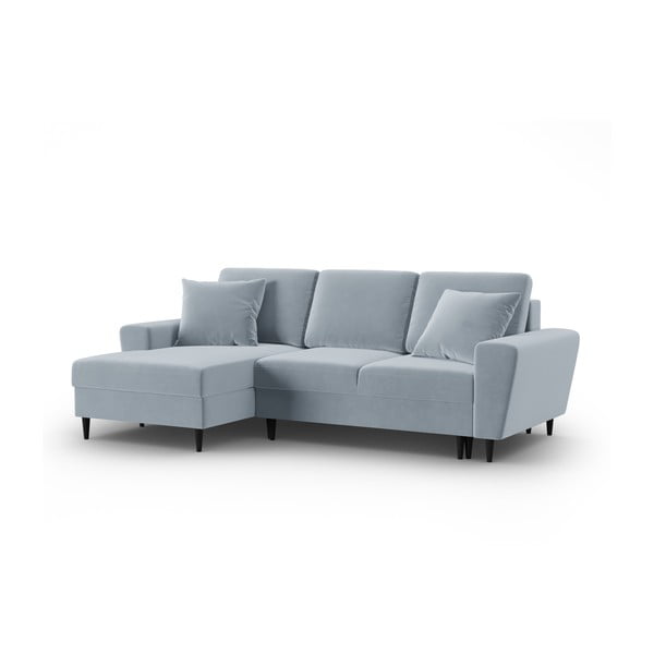 Világoskék bársony kinyitható tárolóhelyes sarokkanapé (bal oldali-heverő résszel) Kyoto – Cosmopolitan Design-image-4
