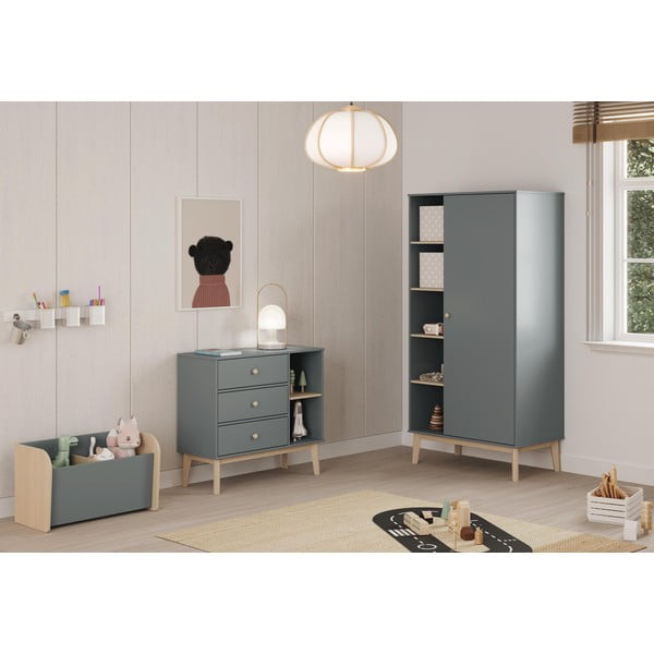 Szürkészöld gyerek ruhásszekrény 90x180x52 cm Esteban – Marckeric-image-1