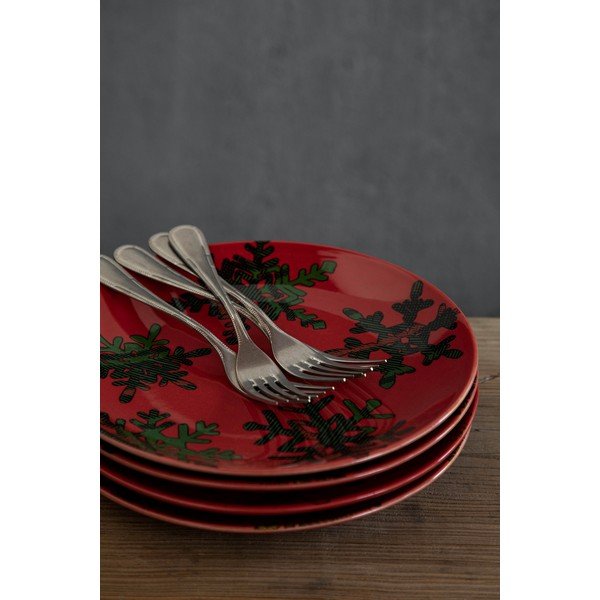 Snowflake 4 db-os piros-fekete agyagkerámia desszertes tányér szett, ø 21,6 cm - Casafina-image-2