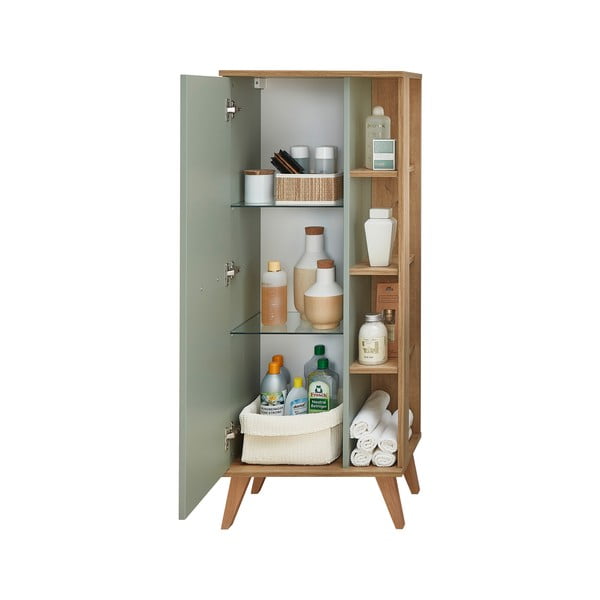 Zöld magas fürdőszoba szekrény tölgyfa dekorral 51x128 cm Set 963 - Pelipal-image-4