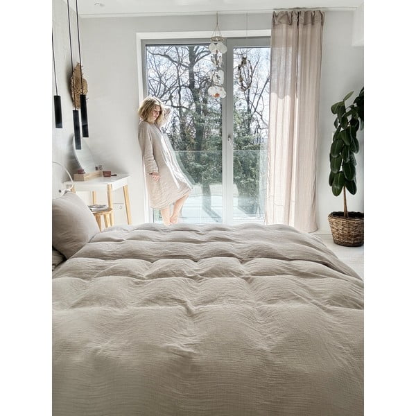 Bézs egyszemélyes muszlin ágyneműhuzat 135x200 cm Plain Muslin – Butter Kings-image-4