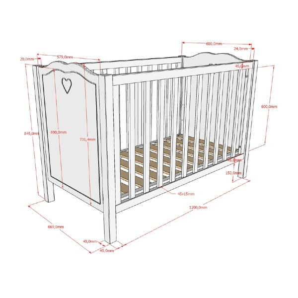 Fehér borovi fenyő babaágy 60x120 cm Amori – Vipack-image-2
