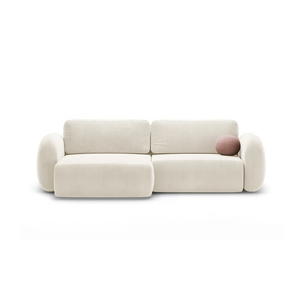 Krémszínű bársony kinyitható-tárolóhelyes sarokkanapé Tonale – Cosmopolitan Design