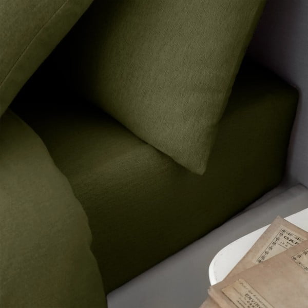 Khaki gumis flanel lepedő 135x190 cm Brushed – Catherine Lansfield-image-1