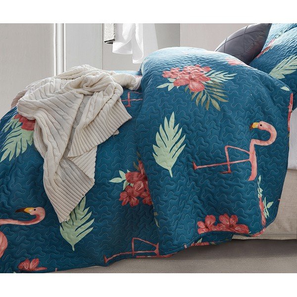 Flamingo kék mikroperkál ágytakaró két párnahuzattal, 250 x 260 cm - Sleeptime-image-1