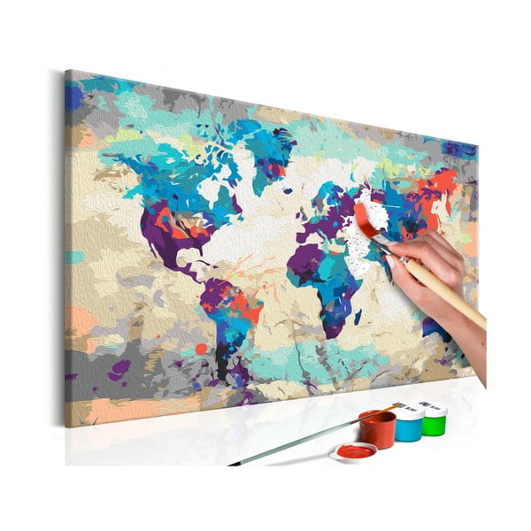 World Map DIY készlet, saját vászonkép festése, 60 x 40 cm - Artgeist