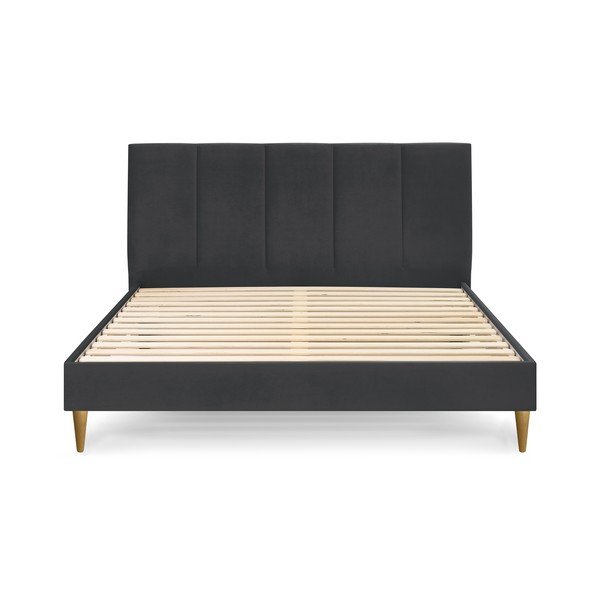 Antracitszürke kárpitozott franciaágy ágyráccsal 180x200 cm Vivara – Bobochic Paris-image-2