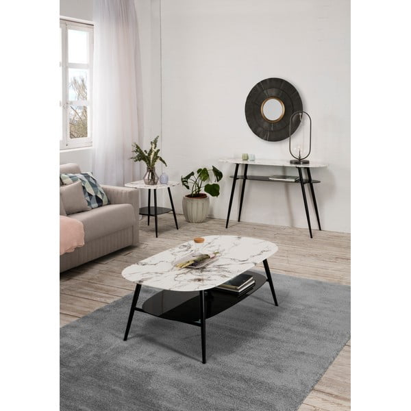 Alina fehér-fekete dohányzóasztal márvány dekoros üveglappal - Marckeric-image-1