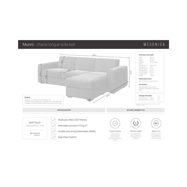 Munro türkizkék kinyitható kanapé fekvőfotellel, hosszúság 288 cm - MESONICA-image-4