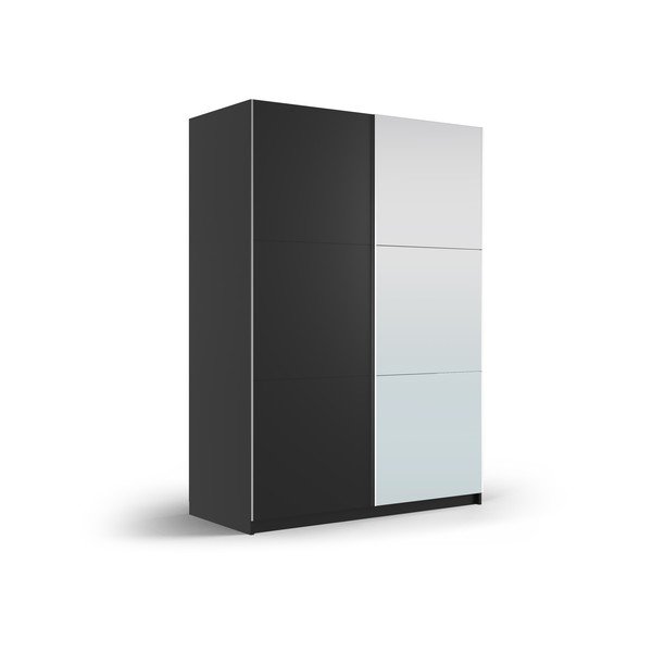 Fekete ruhásszekrény tükörrel és tolóajtókkal 151x215 cm Lisburn - Cosmopolitan Design-image-1