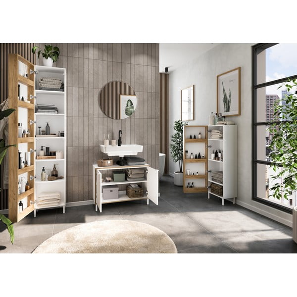 Fehér magas-keskeny fürdőszoba szekrény 39x120 cm Topeka – Germania-image-4