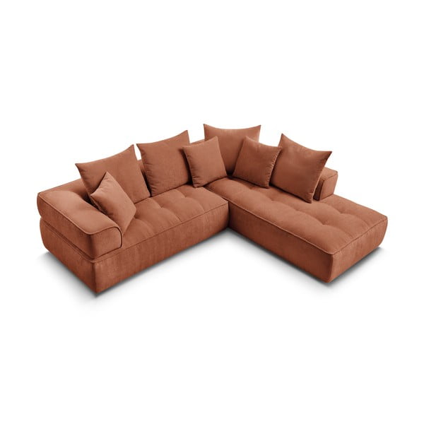 Terrakotta színű zsenília sarokkanapé (jobb oldali-L alakú) Whesley – Bobochic Paris-image-4