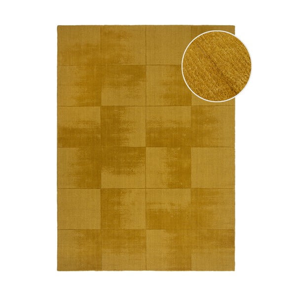 Okkersárga kézi szövésű gyapjú szőnyeg 120x170 cm Demi Check Ombre – Flair Rugs