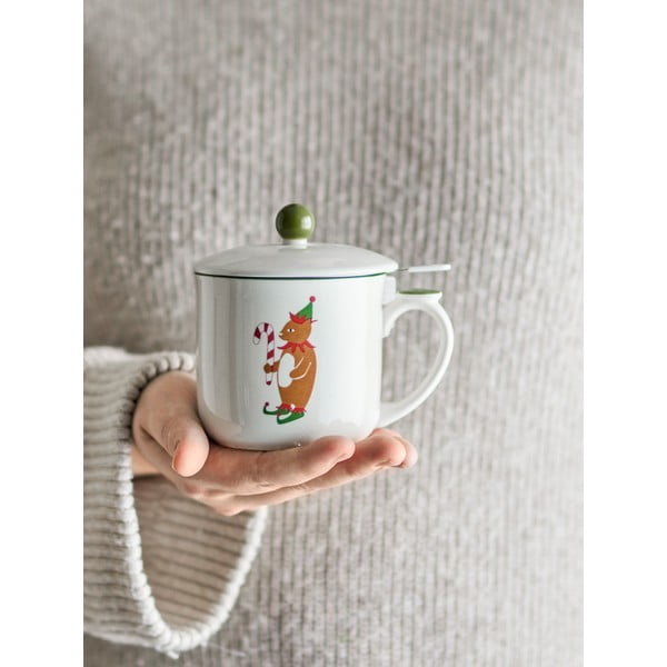 Krémszínű agyagkerámia bögre karácsonyi mintával, szűrővel 300 ml Valentin – Bloomingville-image-2