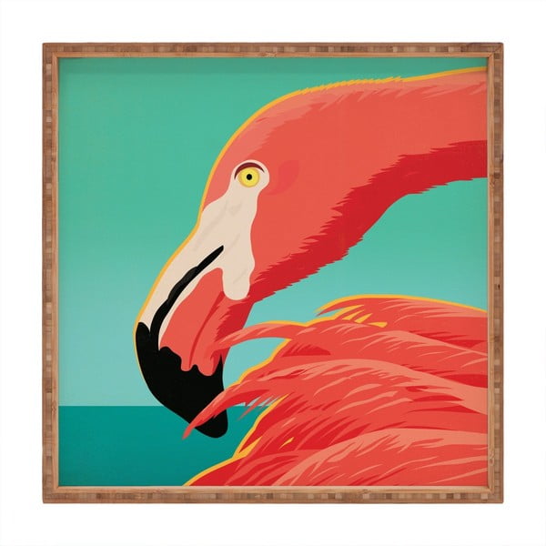 Flamingo dekoratív fatálca, 40 x 40 cm