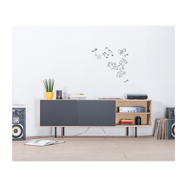 Fekete-natúr színű tölgyfa TV-állvány 180x64 cm Fina – Gazzda-image-3