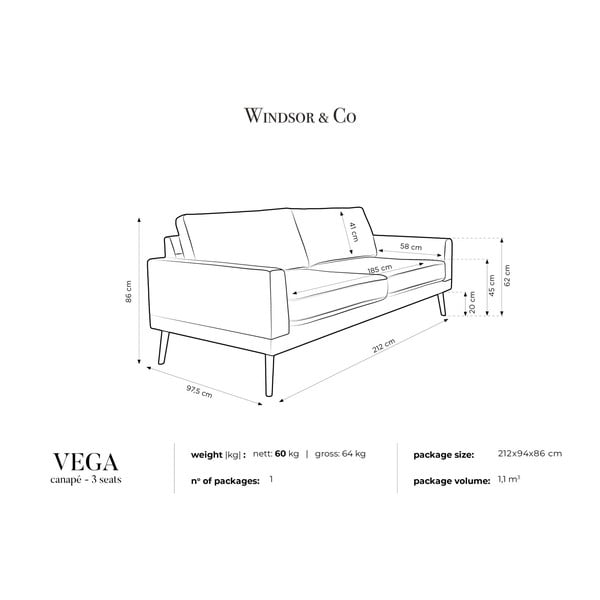 Vega világos szürke háromszemélyes kanapé - Windsor & Co Sofas-image-4