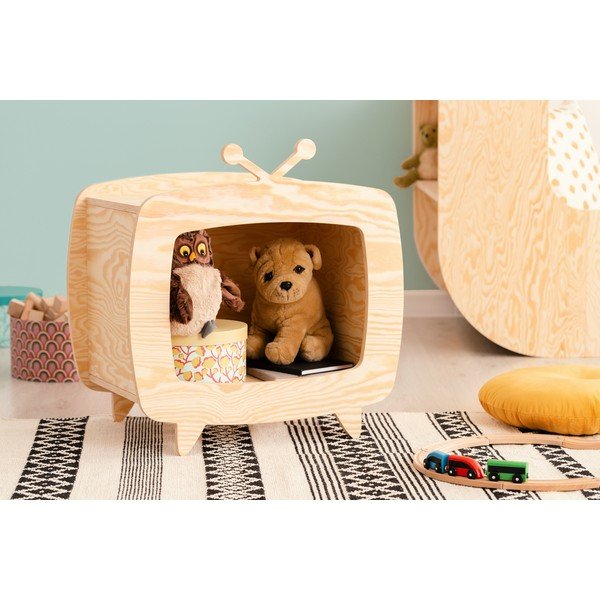 Természetes színű gyerek könyvespolc borovi fenyő dekorral 90x60 cm - Adeko-image-1