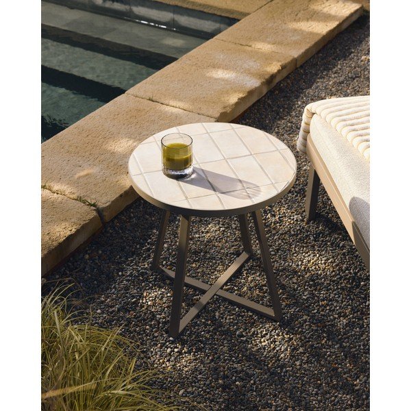 Kerek kerti kisasztal kerámia asztallappal ø 45 cm Tella – Kave Home-image-1