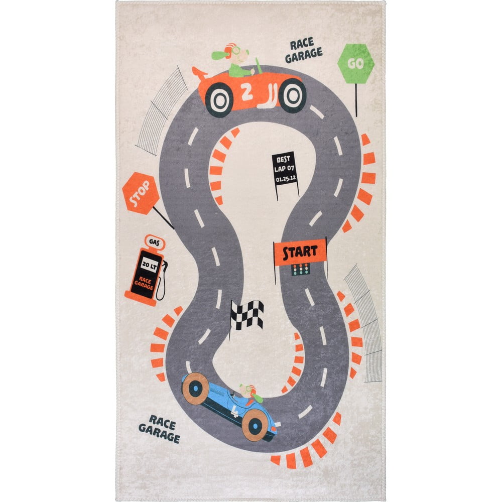 Krémszínű mosható gyerek játszószőnyeg 160x230 cm Race Garage  Vitaus