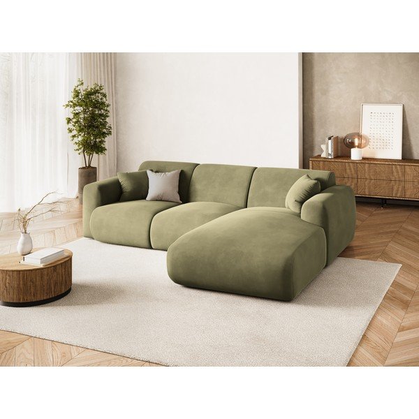 Khaki bársony sarokkanapé (jobb oldali-heverő résszel) Molino – Micadoni -image-1