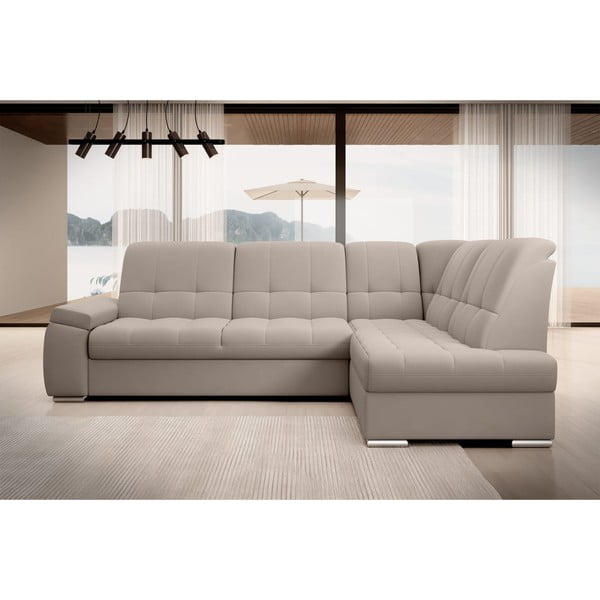 Bézs bársony kinyitható-tárolóhelyes sarokkanapé (jobb oldali-L alakú) Sado – ELTAP-image-3