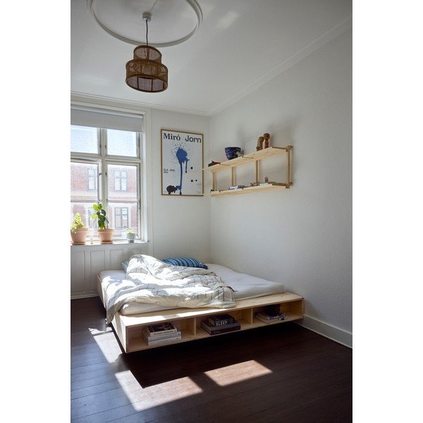 Natúr színű borovi fenyő franciaágy ágyráccsal 140x200 cm Merge – Karup Design-image-1