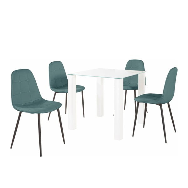 Dante étkezőasztal és 4 részes türkiz szék szett, asztallap hossza 80 cm - Støraa