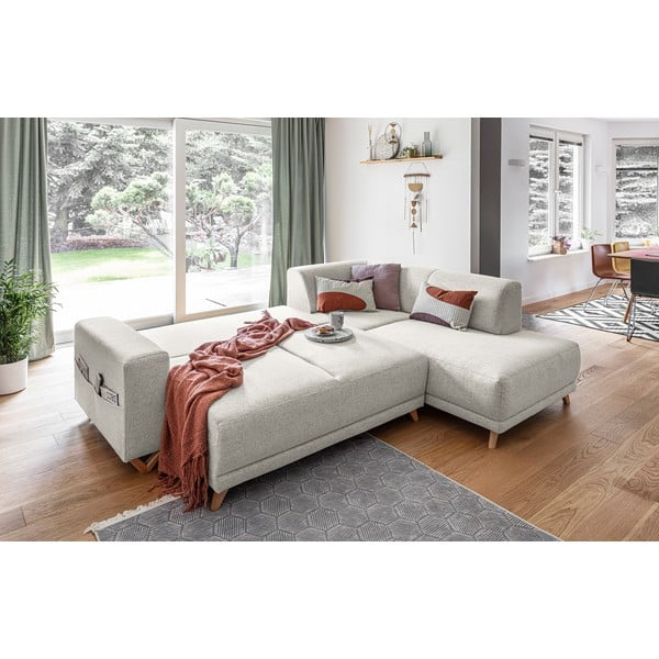 Bézs kinyitható-tárolóhelyes sarokkanapé (jobb oldali-L alakú) Classy Sophie – Miuform-image-4