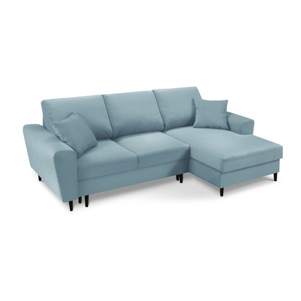 Világoskék kordbársony kinyitható tárolóhelyes sarokkanapé (jobb oldali-heverő résszel) Kyoto – Cosmopolitan Design-image-1