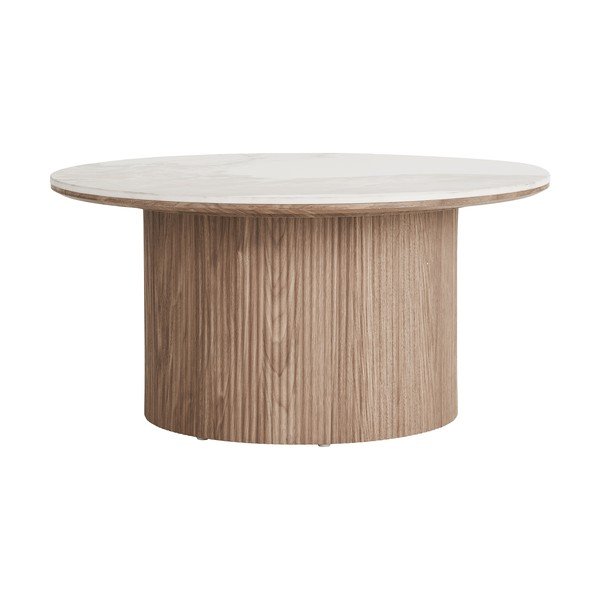 Bézs-natúr színű kerek dohányzóasztal márvány dekoros asztallappal ø 80 cm Athens – House Nordic-image-4