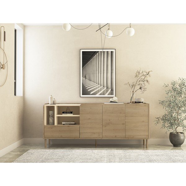 Natúr színű komód tölgyfa dekorral 180x75,5x44 cm Monza – Marckeric-image-1