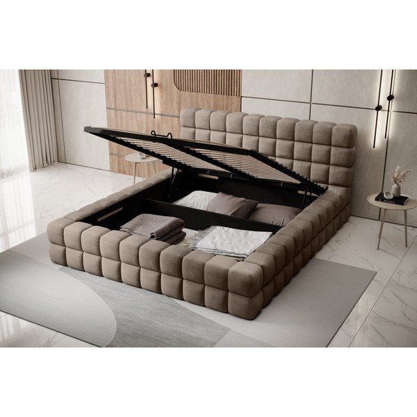 Szürke kárpitozott ágyneműtartós franciaágy ágyráccsal 180x200 cm Dizzle – ELTAP-image-2