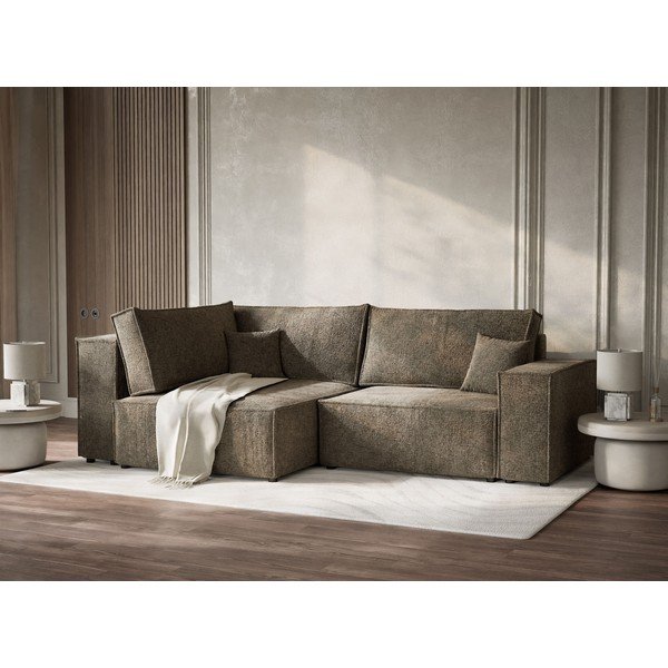 Barna zsenília kinyitható-tárolóhelyes sarokkanapé (bal oldali-L alakú) Tonga – Maison de Rêve-image-4