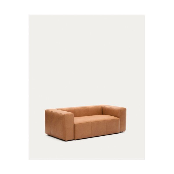 Barna bőr kanapé 210 cm Blok – Kave Home-image-2