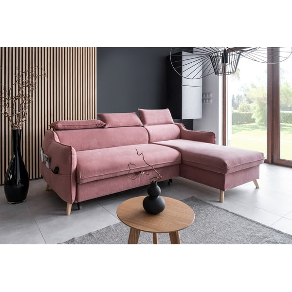 Világos rózsaszín bársony kinyitható sarokkanapé (jobb oldali) Sweet Harmony – Miuform-image-3