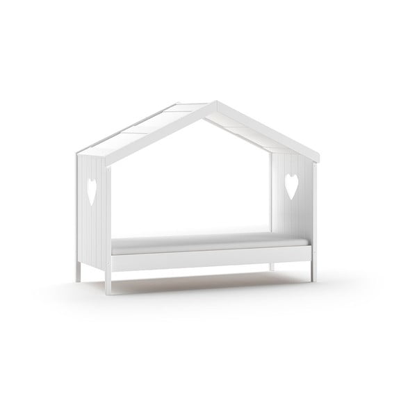 Fehér házikó alakú borovi fenyő gyerekágy kihúzható pótággyal, tárolóhellyel 90x200 cm AMORI – Vipack-image-3