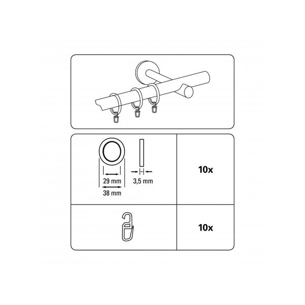 Függönykarika szett akasztókkal és betéttel 10 db-os Elba - SP TREND-image-1