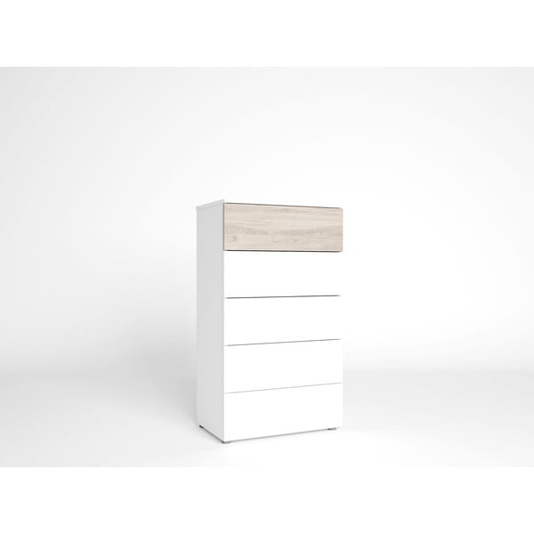 Fehér magas komód tölgyfa dekorral 62x111 cm Sahara - Marckeric-image-2