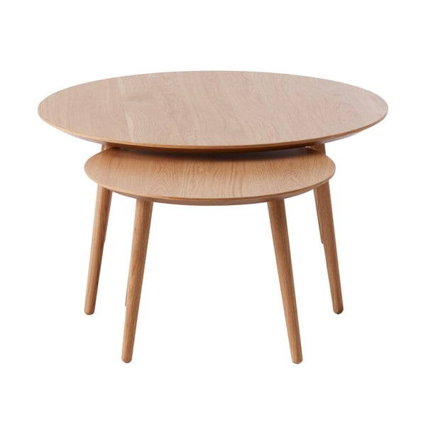 Natúr színű kerek dohányzóasztal szett tölgyfa dekorral 2 db-os  ø 88 cm Adda – Unique Furniture