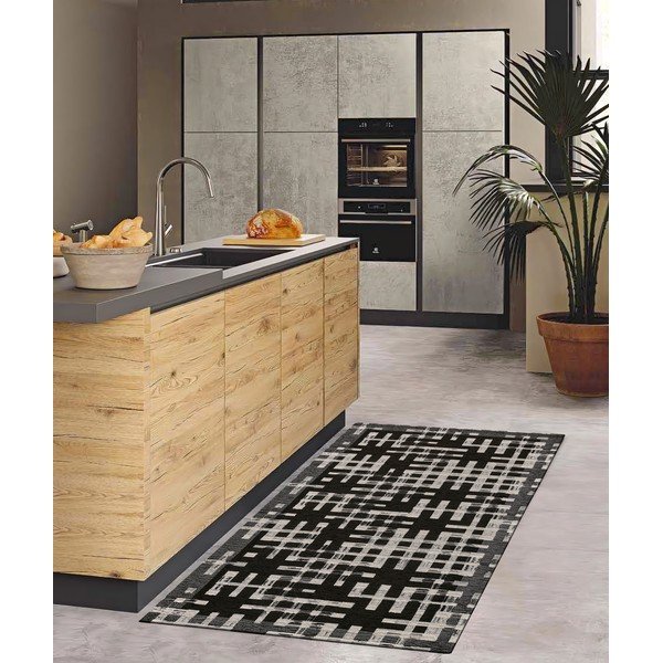 Fekete mosható futószőnyeg 55x115 cm Dama Nero – Floorita-image-1