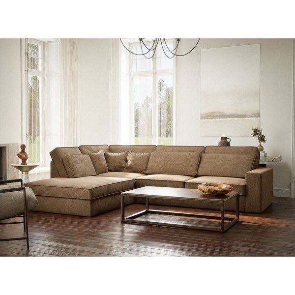 Világosbarna zsenília sarokkanapé (bal oldali-L alakú) Kirou – Maison de Rêve-image-1