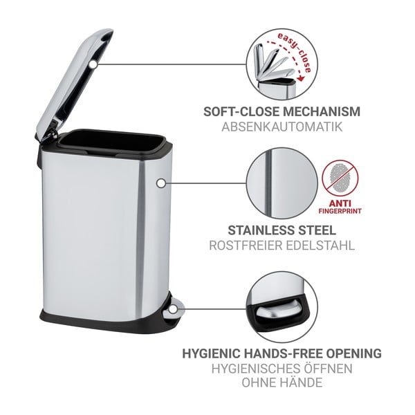 Ezüstszínű rozsdamentes acél pedálos szemetes 12 l Design – Wenko-image-4